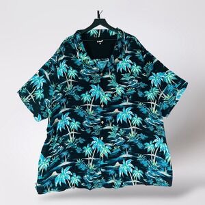 Hawaiian Aloha Shirt KS Island Men's 6XL Black Blue Green Palm Tree Rayon